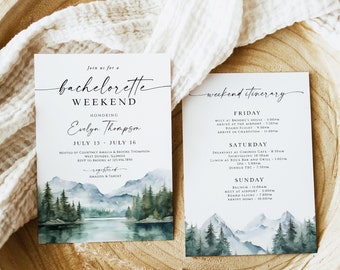 Mountain Bachelorette Weekend Invitation, Bridal Shower Invitation, Weekend Itinerary Invitation, Editable, Printable Bachelorette, 126