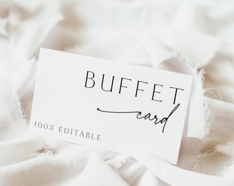 Minimalistische Buffet Kartenvorlage, Lebensmitteletiketten Karten, Blaue Hochzeits-Buffetkarten, Blaue Babyparty, Hochzeits-Buffet, Bearbeitbar, Vorlage, 89