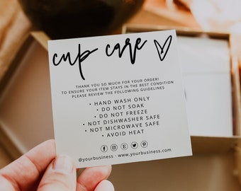 Cup Care Card Template, Printable Tumbler Care Instructions Card, Editable Mug Care Inserts, Cup Packaging Inserts, Care Instructions, 41