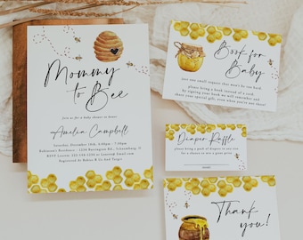 Bee babyshower uitnodiging, mama tot bij, genderneutraal, boek voor baby, luier, honingbij baby, instant download, sjabloon, bewerkbaar