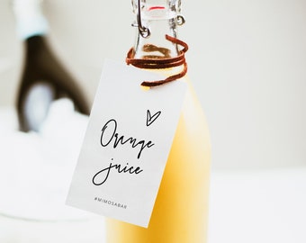 Mimosa Juice Tags Template Download, Printable Mimosa Bar Juice Tags, Mango, Carafe Hanging Tags, Orange Juice Bottle Label, Editable, 41