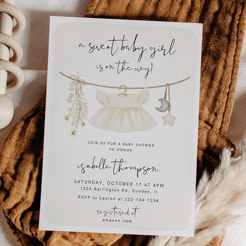 Editable Girl Baby Shower Invitation Clothesline Baby Etsy