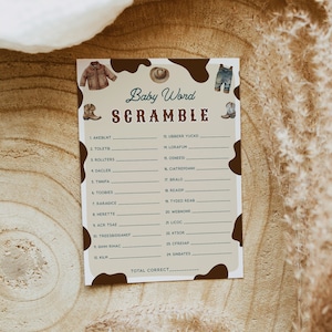 Word Scramble Baby Shower Game Template, Cowboy Baby Shower Puzzle Printable, Instant Download, A little Cowboy Baby Shower, Neutral, 111