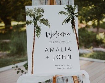 Palm Tree Welcome Sign, Tropical Wedding, Printable Wedding Welcome, Bridal Shower Sign, Editable Template, Instant Download, Templett, 44