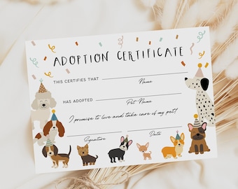 Lets Pawty Adoption Certificate, Puppy Adoption Certificate, Lets Pawty Party, Printable Adopt A Pet Activity, Puppy Birthday, Download, 130