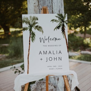 Palm Tree Welcome Sign, Tropical Wedding, Printable Wedding Welcome, Bridal Shower Sign, Editable Template, Instant Download, Templett, 44