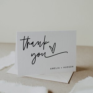 Modern Thank You Card Template, Minimalist Wedding, Bridal Shower Thank You Folded Card, Note Card, Instant Download, Template, 41