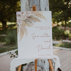 Pampas Welcome Sign, Pampas Wedding, Printable Wedding Welcome, Bridal Shower Sign, Editable Template, Instant Download, Templett