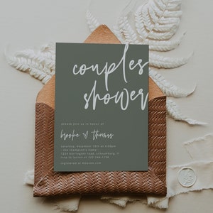 Modern Couple Shower Invitation Template, Minimalist Couple Shower Invite, Sage Engagement Party Invite, Sage Green, Couples Shower, 41S