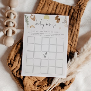 Juego de bingo para bebés, juego imprimible para baby shower, plantilla bohemia para baby shower, baby shower neutro, bebé neutro, descargable, editable, 95