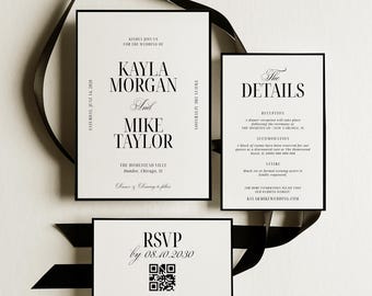 Old Money Wedding Invitation Suite Template, Printable, Editable Invitation, RSVP & Details, Canva, 145