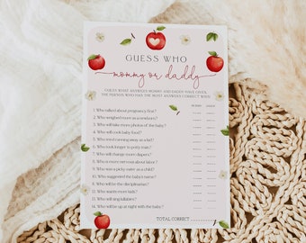 Mommy or Daddy game , Printable Baby shower game, Apple Baby Shower, Apple of Our Eye Baby Shower, Neutral Baby Shower, Instant, 118