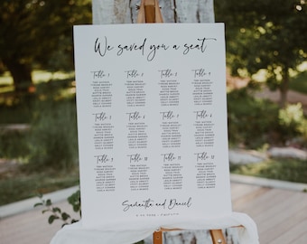 Modern Seating Chart Poster, Minimal, Printable Wedding Seating Sign, Minimalist, Moder Wedding, Instant Download, Editable Template, 003