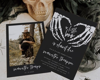 Halloween Baby Shower Invitation, Gothic Baby Shower Invitation, Skull Baby Shower,A Little Boo Is Almost Due, Editable, Template, 69