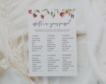 Wildflower Bridal Shower Game, What's In Your Purse (Instant Download)