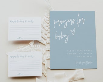Prayers For Baby Sign and Card Template, Modern Prayers, Well Wishes for Baby, Minimalist, Advice Prayer Card, Blue, Editable, Download, 41F
