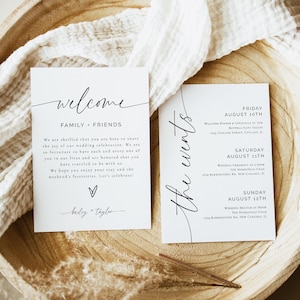 Minimalist Wedding Events Card Template, Wedding Welcome Bag Note, Wedding Events Timeline Printable, Modern Wedding Schedule Editable