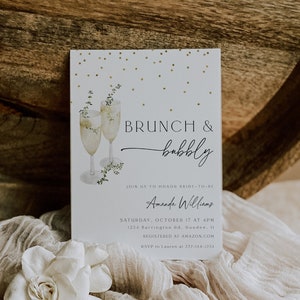 Brunch & Bubbly Bridal Shower Invitation, Wedding Shower Invite, Champagne Shower, Minimalist Bridal Shower Invite, Editable, 89