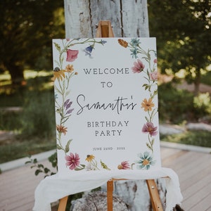 Wildflower Shower Welcome Sign Template, Wildflower Birthday Party Sign, Floral Sign, Floral Birthday Sign, Download, Editable, Boho, 55