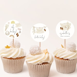 Boho Baby Shower Cupcake Toppers Template, Clothes Baby Shower, Girl Baby Shower Cupcake Topper, Baby Shower Toppers, Editable, Download, 95