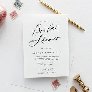 Plantilla de invitación para despedida de soltera, caligrafía, brunch nupcial, estilo rústico, editable, descarga instantánea, 100 % editable, invitación imprimible