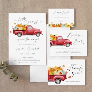 Pumpkin Fall Boy Baby Shower Invitation, Truck Boy Baby Shower Invite, A Little Pumpkin, Book for Baby, Diaper, Download, Template