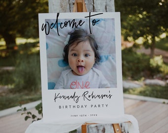 Photo Birthday Welcome Sign Template, Modern Minimalist (Digital Download)