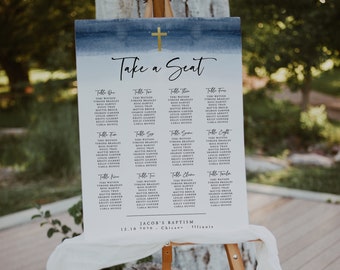 Baptism Seating Chart Poster, Blue Baptism, Printable Baptism Seating Sign, Communion Seating, Instant Download, Editable Template,