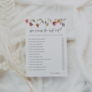 Who Knows the Bride Best Bridal Shower Game,Wildflower Bridal Shower Template, Guess Who Said It, Instant Download, Editable, 55