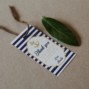 Nautical Favor Tag Template, Thank You Tag, Favor Tag, Nautical Baby Shower, Beach, INSTANT DOWNLOAD, Editable Text, Printable, Template