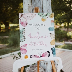 Butterfly Shower Welcome Sign Template, Butterfly Birthday Party Sign, Butterfly 1st Birthday, Birthday Sign, Download, Editable, Boho, 92