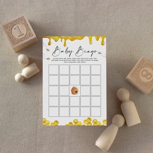 Babybingospel honing, direct downloaden, afdrukbare honingbij babyshowerspel, bewerkbare sjabloon, direct downloaden, Templett