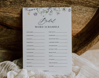 Wildflower Word Scramble Bridal Shower Game Template, Wildflower Bridal Shower Puzzle Printable, Boho,  Instant Download, Floral, 74