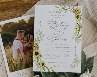 Sunflower Wedding Invitation Template, Sunflower Wedding Invitation, Rustic Wedding Invitation Suite, Printable, Editable, Instant, 93