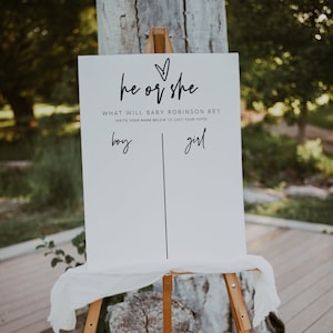 He or She What Will Baby Be Sign, Gender Guess Board, Minimalist Baby Shower, Gender Neutral Baby Shower, He or She Gender Reveal Game, 41