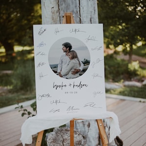 Plantilla para tablero de firmas de boda con foto, letrero de firma, póster de boda moderno, boda minimalista, alternativa al libro de invitados de boda, bricolaje, 41