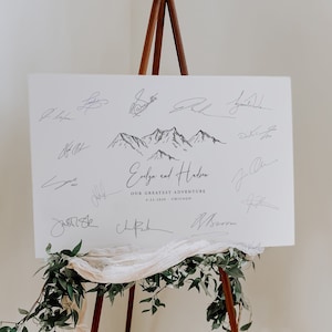 Wedding Signature Board Template, Signature Sign, Mountain Wedding Poster, Mountain Wedding, Wedding Guest Book Alternative, DIY, 41