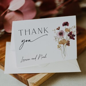 Floral Danke-Karte, Vorlage, Herbst Hochzeit, Brautparty Dankeschön gefaltet Karte, Note Karte, Sofort Download, Floral Herbst, 90