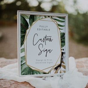 Tropical Sign Template, Custom Sign, Tropical Sign, Printable Signs for Party, Palm Sign, Templett Wedding Sign, Editable Sign, 19