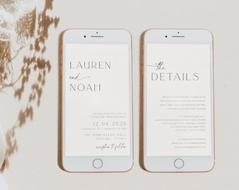 Minimalist Electronic Wedding Invitation, Wedding Digital, Modern Online Invitations, Details, Wedding Evite, Smartphone Invitation, 89