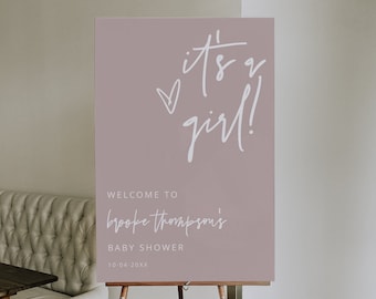 It's a Girl Welcome Sign Template, Modern Baby Shower Sign, Clean, Printable, Instant Download, Pink Baby Shower, Editable, 41