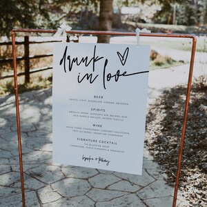 Modern Wedding Bar Menu Template, Drunk in Love, Printable Alcohol Wedding Drink Menu, Editable Template, Instant Download, 41