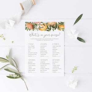 What&#39;s In Your Purse Bridal Shower Game, Summer Citrus Bridal Shower Template, Guess Who Said It, Instant Download, Templett, 18