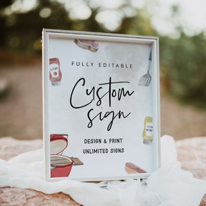 BBQ Custom Sign Template, BBQ Baby Shower Sign, Table Sign, Create Any Sign, Bun in the Oven, BABYQ, Couples Shower Cook Out, Backyard, 85