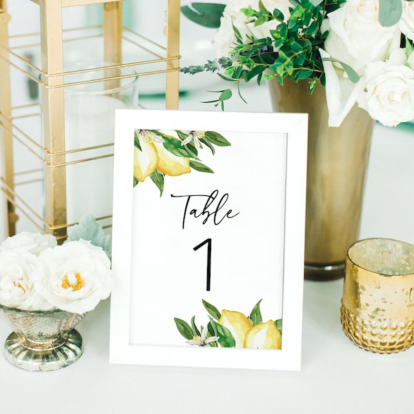 Lemon Table Number Card Template, Citrus Table Number, Lemon, Wedding table number, Editable, INSTANT DOWNLOAD, Templett, DIY