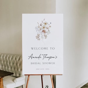 Minimalist Floral Bridal Shower Welcome Sign Template, Wildflower Bridal Shower, Floral Sign, Brunch, Winter Bridal, Download, Editable, 81