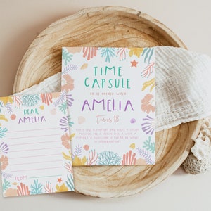Sea Shell Birthday Time Capsule, Shell Birthday Party Girl Birthday, Digital, Message Card, Mermaid Birthday, Editable, Download, 127