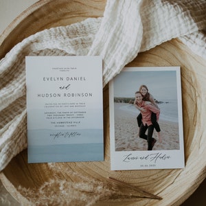 Ocean Wedding Invitation Template, Beach Weeding, Blue Watercolor Wedding Invitation Suite Printable, Wedding Invites, Editable, 51