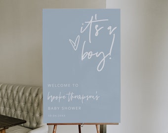 It's a Boy Welcome Sign Template, Modern Baby Shower Sign, Clean, Printable, Instant Download, Dusty Blue Baby Shower, Gold, Editable, 41 F