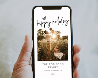 Photo Holiday Card Template, Electronic Holiday Card, Digital Modern Christmas, Happy Holidays Photo Text message Templett